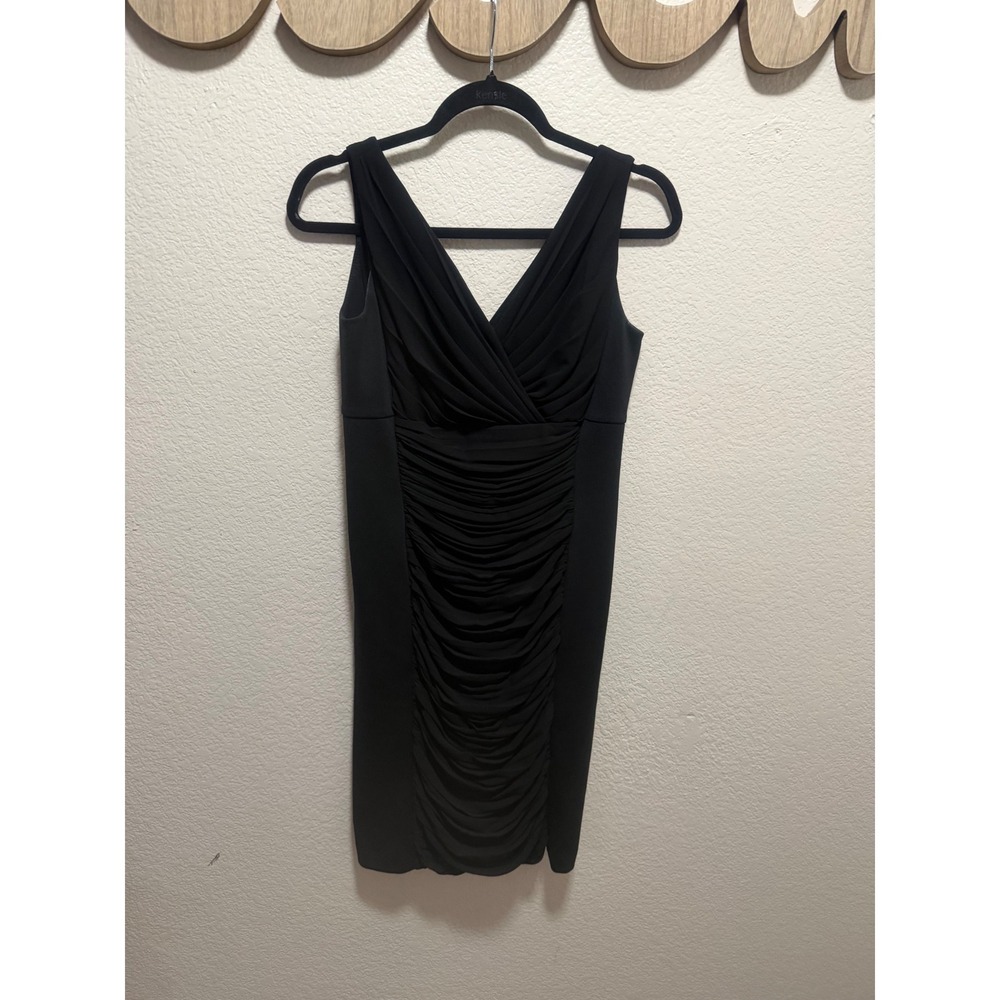 White House Black Market Black Ruched Surplice V-Neck Cocktail Dress Womens 8